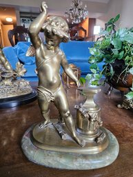 French Bronze Sculpture Of Cupid And Anvil