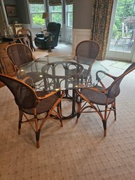 Glass And Bamboo Style Card Table With Four Chairs
