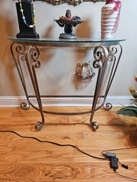 Half Round Metal And Glass Top Table