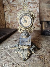 Desktop Metal And Glass Clock/Inkwell