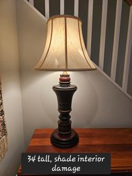 Turned Wood Lamp With Geometric Pattern