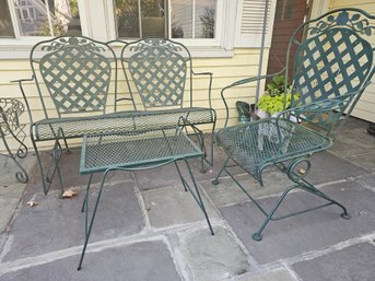 Wrought Iron Glider Bench Seat, Chair And Coffee Table