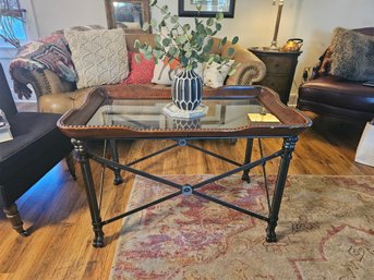 Glass Metal And Wood Coffee Table