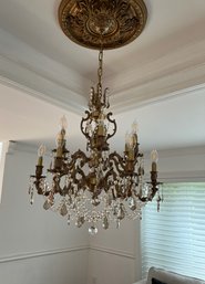 Heavy Brass And Crystal Chandelier