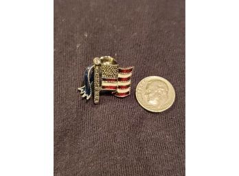 American Flag Pin With Sterling Silver, CZ Diamond And Emamel