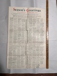 Season Greetings From Plymouth MA Massachusetts WWII 1944 POSTER MAILER
