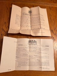 Canada 3rd New Brunswick Regiment Documents 1887 & 1899 (Qty 2)