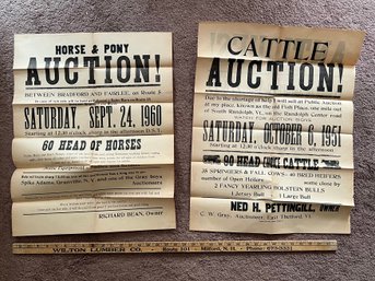 Vermont Auction Broadside Advertising Posters (Qty 2)
