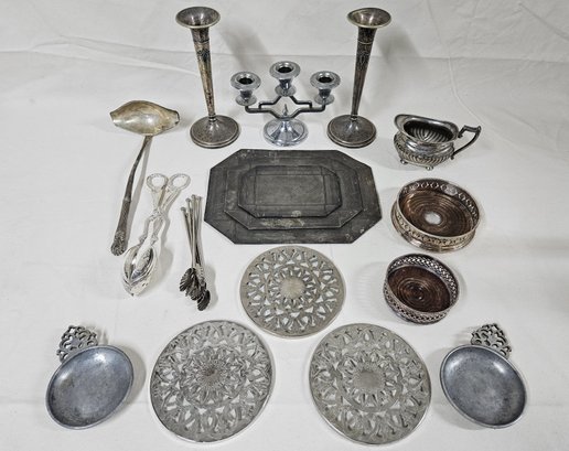Assorted Silverplate & Other Metal Decorative Articles Group- ~16 Plus Pieces