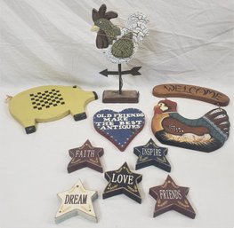 Assorted Contemporary Country-Style Wood Decor Group- ~10 Items