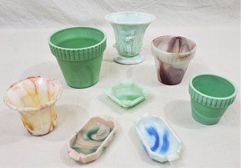 Vintage Akro Agate Glassware Group- ~8 Pieces (1 Piece UV Reactive)