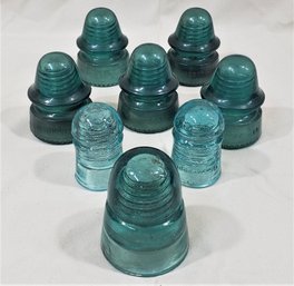 Assorted Antique Aqua Glass Telephone Insulators Group- ~8 Pieces