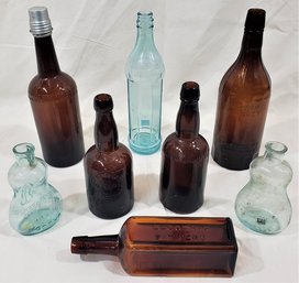 Assorted Antique Glass Bottles Group- ~8 Pieces