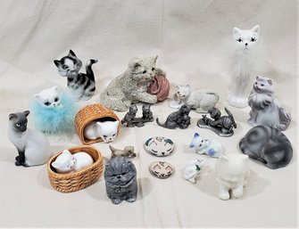 Assorted Decorative Collectible Cat Figurines Group- ~20 Pieces