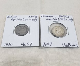 Assorted Collectible Bolivia & Panama Silver Coins Group- ~2 Pieces