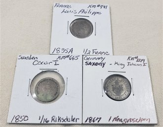 Assorted Collectible 19th Century Foreign Silver Coins Group -~3 Pieces