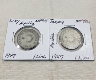 Collectible 1947 Turkey 1 Lira Silver Coins Group- ~2 Pieces