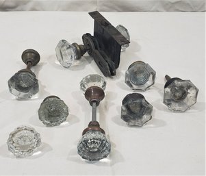 Assorted Antique Glass Doorknobs & Hardware Group- ~10 Pieces