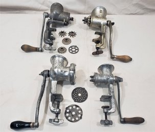 Assorted Vintage Table Clamp Manual Hand Crank Cast Meat & Food Choppers Group- ~4 Pieces