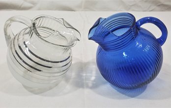 Assorted Vintage Tilt Ball Glass Pitchers Group- ~2 Pieces