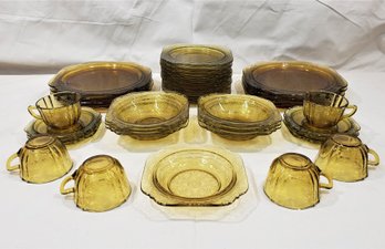 Assorted Vintage Federal Madrid Amber Depression Glass Dinnerware Group- ~38 Pieces