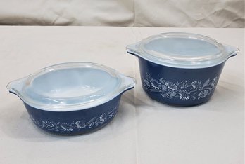 Vintage Pyrex Colonial Mist 471-b & 473-b Casseroles With Lids Group- ~4 Pieces