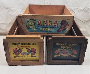 Assorted Vintage Wood Labeled Advertising Fruit Crates Group- ~3 Pieces