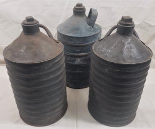 Vintage Galvanized Metal Screw Top Oil/Gas Cans Group Including 1 Standard Oil Co. Of NY - ~3 Pieces