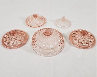 Assorted Vintage Pink Glass Lids Group- ~5 Pieces