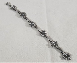 Vintage Sterling Silver Flower Blossom Link Bracelet