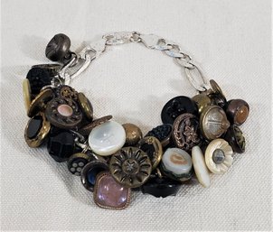 Vintage Assorted Buttons Sterling Silver Charm Bracelet