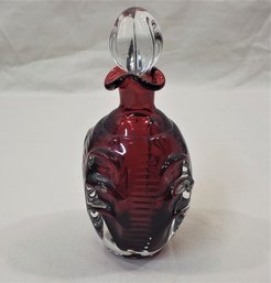 Vintage MCM Bo Borgstrom Aseda Glasbruk Cased Ruby Red Glass Decanter Bottle