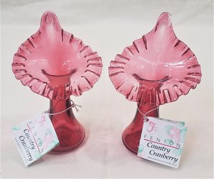 Pair Of Fenton 3183CC Country Cranberry Miniature Jack In Pulpit Glass Vases