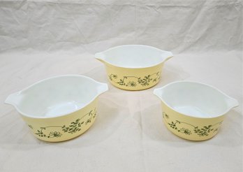 Vintage Pyrex Shenandoah 3-Piece 473-475 Casserole Set 480-80 No Lids