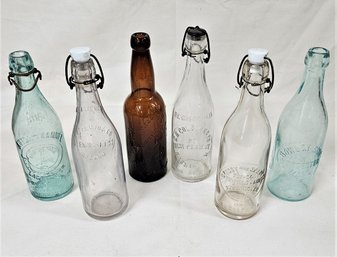 Assorted Antique Blob Top Embossed Glass Beer Bottles Group- ~6 Pieces