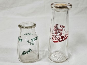 Vintage Producer's Dairy TRPHP Juice Glass Bottle & Boyd's Dairy Green SSPHP Glass Milk Bottle