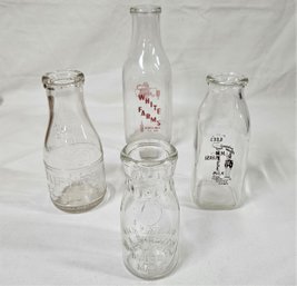 Assorted Vintage Massachusetts Milk Dairy Glass Bottles Group- ~4 Pieces