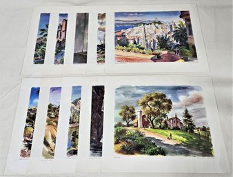 Vintage 1950's United Airlines Joe Feher Watercolor Travel Art Litho Prints Group- ~10 Pieces