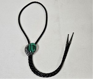 Vintage Southwest Native American Navajo Peterson Johnson Sterling Silver & Malachite Bolo Tie