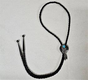 Vintage Southwest Native American Sterling Silver & Turquoise Bolo Tie