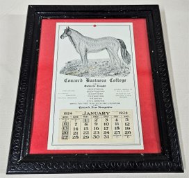 Antique Framed Concord Business College 1924 Advertising Calendar Concord, NH