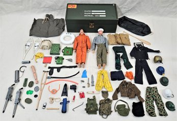 Assorted Vintage 1960's Hasbro 12' GI Joe Action Figures, Accessory Parts, & Foot Locker Group