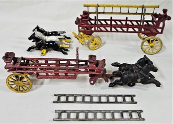 Cast Iron Horse Drawn Hook & Ladder Fire Engine Wagon Toys Group