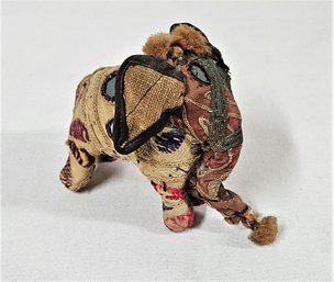 Vintage Indian Folk Art Embroidered Elephant Stuffed Animal Toy Embellished With Mirrors