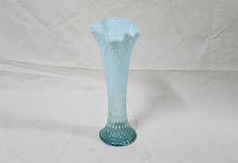 Northwood Diamond Point Blue Opalescent Glass Swung Vase