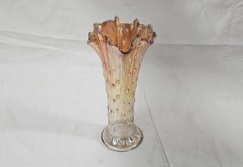 Northwood Tree Trunk Marigold Carnival Glass Swung Vase