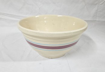 McCoy Pottery Oven Ware Stonecraft #12 Blue & Pink Band/Stripe Yellowware Bowl