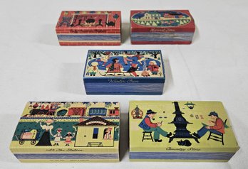 1955 Ohio Blue Tip Matches Folk Art Scene Series Boxes Group- ~5 Pieces