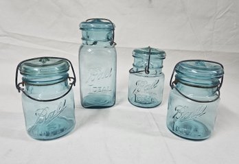 Assorted Ball Ideal Bail Top Aqua Glass Canning Fruit Jars Group- ~4 Pieces