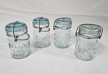 Atlas E-Z Seal Bail Top Aqua Glass Pint Canning Fruit Jars Group- ~4 Pieces